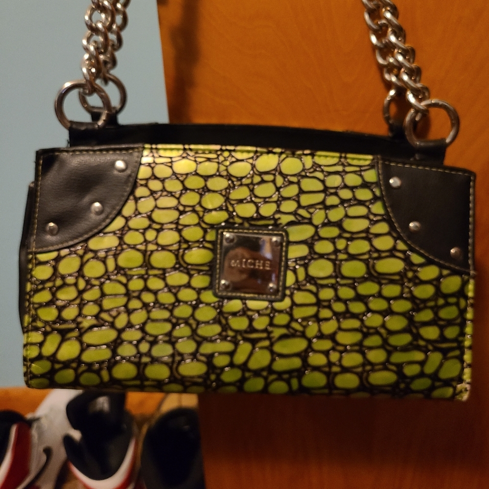 MICHE Interchangeable handbag, green and black crocodile print, Vintage
